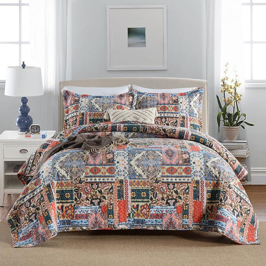 Cotton Bedspread Quilt Sets Reversible Coverlet Sets Comforters Vintage Bohemian Patchwork Bedspread Bedding Sets,Gorgeous Bohemian Floral,King Size