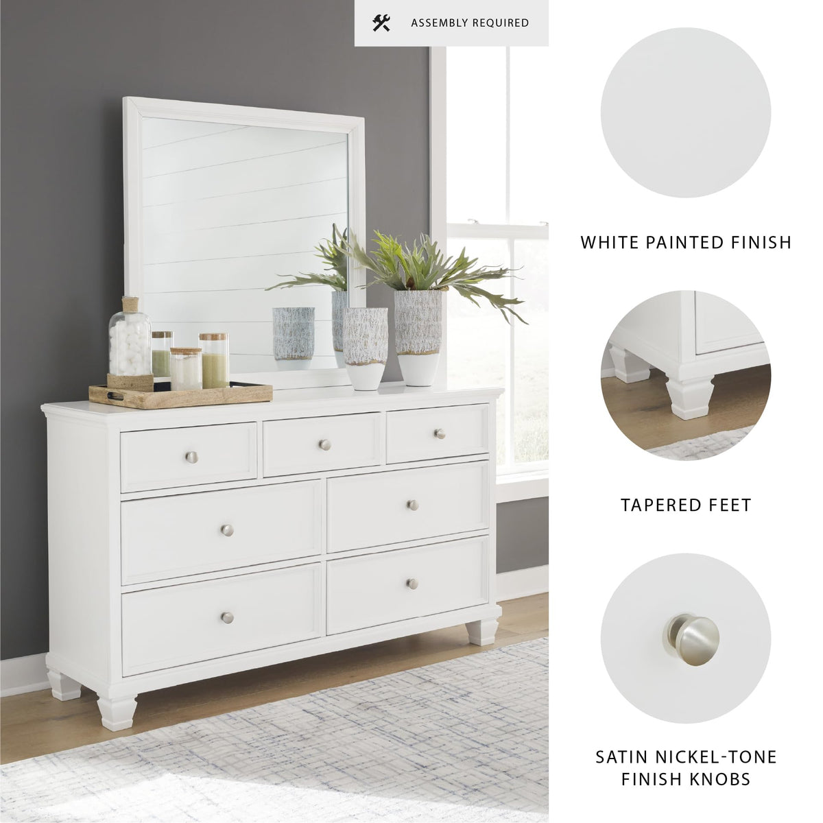 Fortman 7 Drawer White Dresser and Mirror Set
