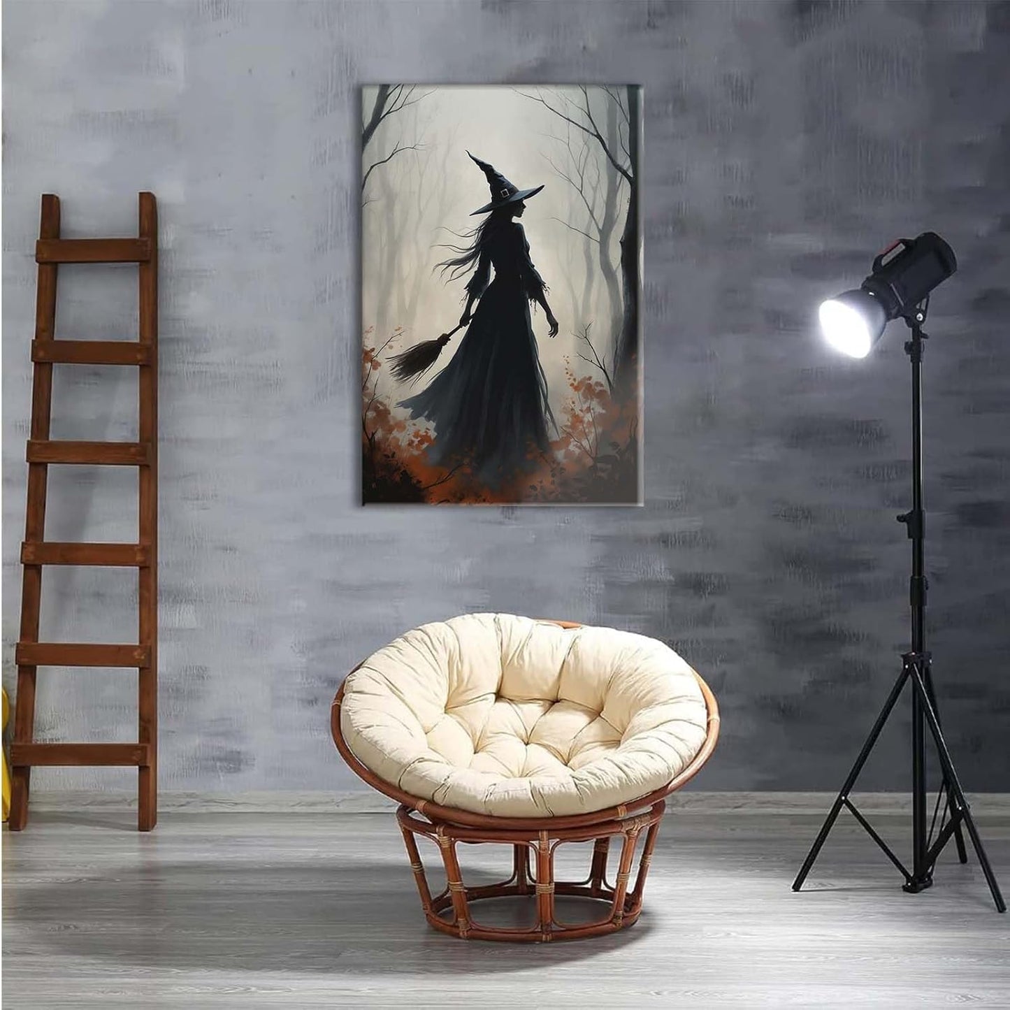 JFHCQJPK Vintage forest witch silhouette poster Halloween mural poster decoration mural art magic suitable for home living room bedroom8x12in Frameless