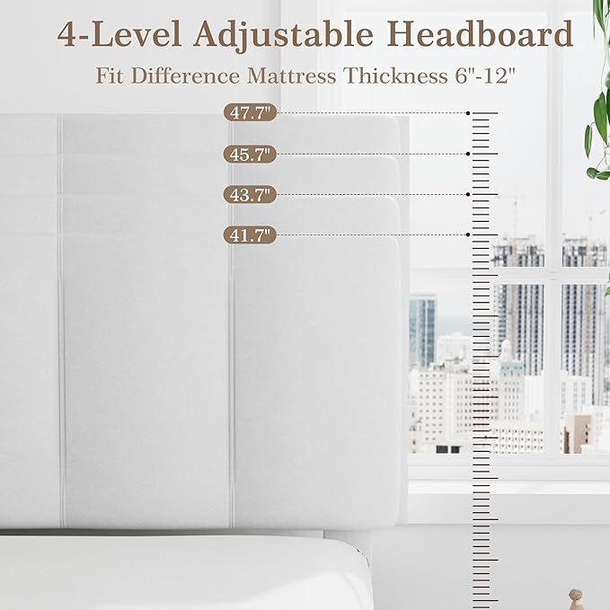 VECELO Twin Bed Frame with Upholstered Headboard, Heavy-Duty Platform Bedframe with Strong Wooden Slats Support, No Boxing Spring Needed, Pure White