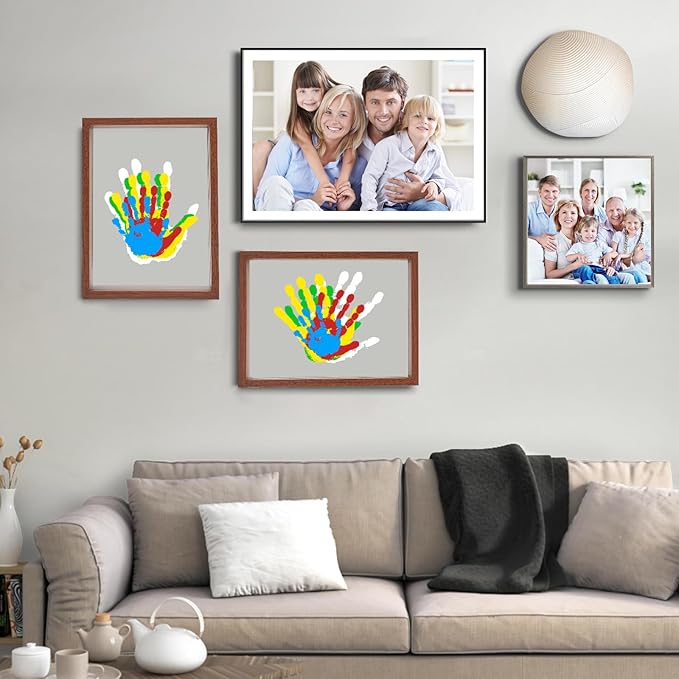 Bixinyo Family Handprint Kit - Baby Hand and Footprint Kit, Adoption Gifts, Family Gifts for Mom, New Parents, Mother's Day, Christmas, DIY Craft Keepsake Wooden Frame, 5 Non-Toxic Paints (Maroon)