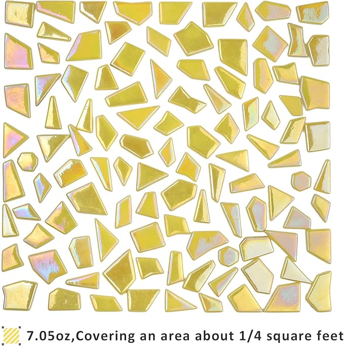 Youway Style Iridescent Glass Mosaic Tiles for Crafts Bulk,200g Yellow Broken Mosaic Glass Pieces for Garden Crafts Kits,DIY Mosaic Art Decor
