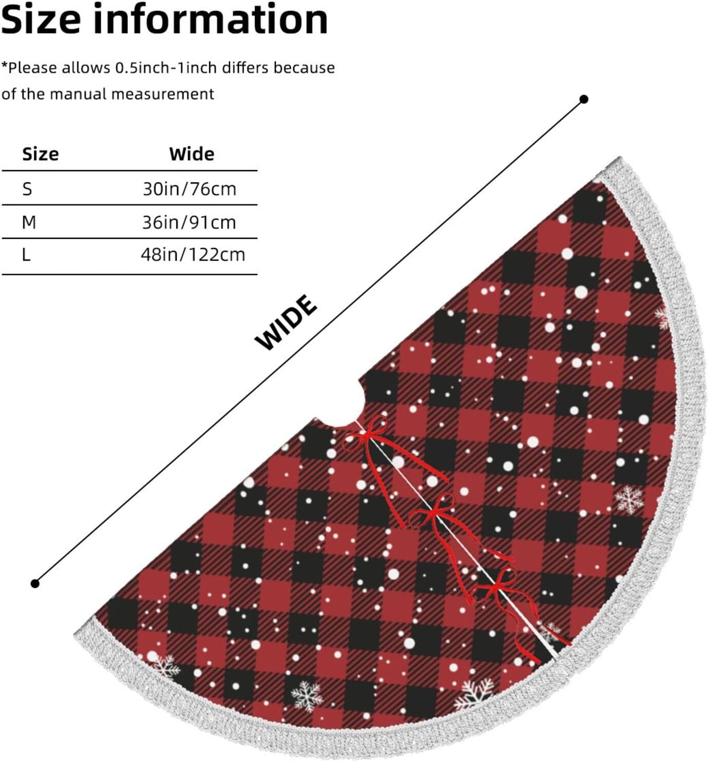 Custom Plaid Christmas Tree Skirt with Name, Personalized Holiday Xmas Tree Decor Gifts for Party Family Home, 30" - 48"