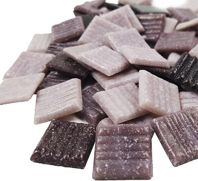 Mosaic Tiles, Bulk Glass Mosaic Pieces, 2x2cm Wavy Square Tiles, Mosaic Kits for Adults, Glass Mosaic Tiles for Crafts DIY Art, Frames, Vases Filler, Home Decor, 410g/14.5oz (Purple)