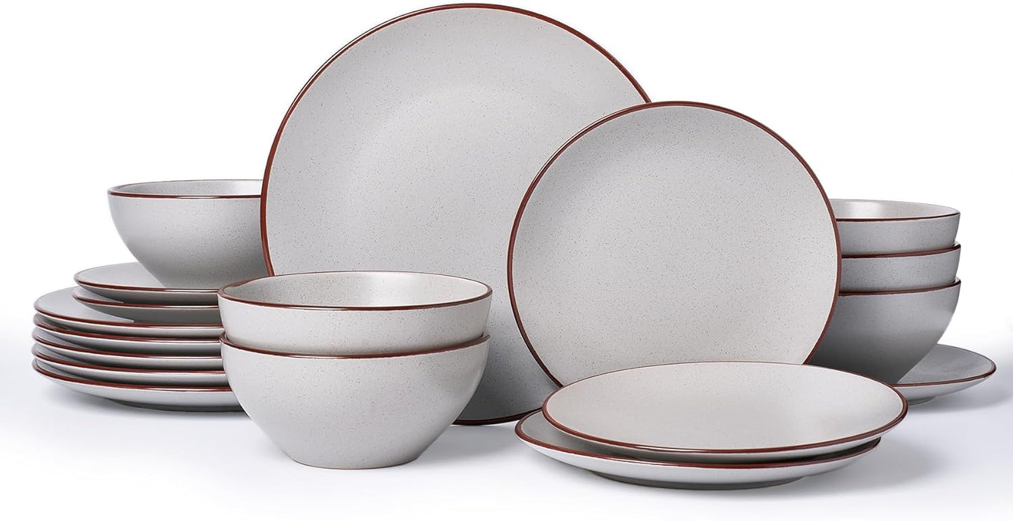 Famiware Venus Plates and Bowls Sets, 18 Pieces Stoneware Dinnerware Sets, Speckled Dishes Set for 6, Microwave and Dishwasher Safe, Matte Light Grey