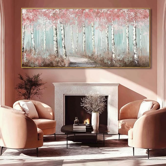 SDYA Tree Canvas Wall Art Pink and White Poster Printing Landscape Wall Decorations 40"x86" Large Picture for Bedroom Artwork for Office