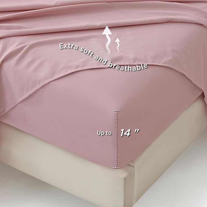Bedsure Rose Pink Twin Comforter Set - 5 Pieces Floral Bedding Sets Twin Bed in a Bag with Reversible Botanical Flowers Comforter, Sheets, Pillowcase & Sham