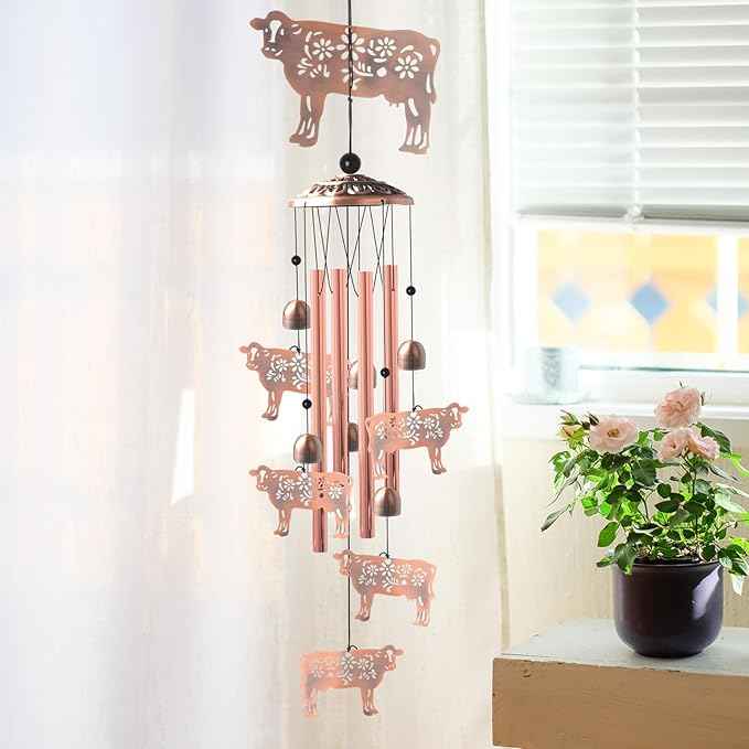 Cow Gifts for Women,Handcrafted Brass Ox Bulldog Wind Chimes Outdoor,Birthday Gifts for Men/Mom/Grandma Cow Metal WindChimes Outside/Indoors, Lawn, Patio, Garden Decor, Yard Decorations