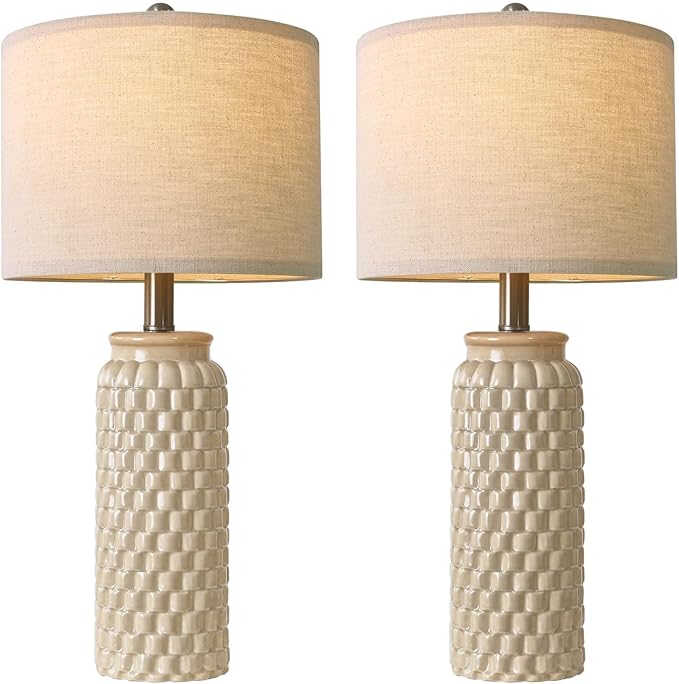 24" Modern Ceramic Bedside Lamp Set of 2 for Bedroom Decor Farmhouse Table Lamp for Living Room Office Dorm