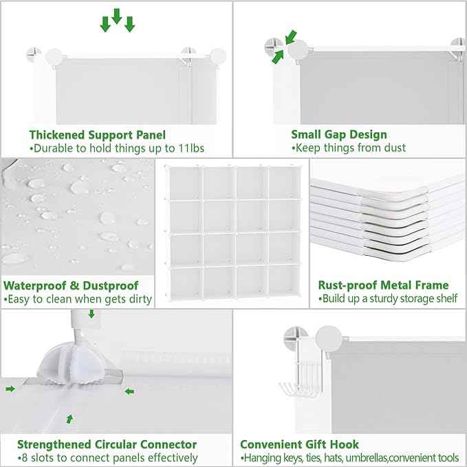 C&AHOME Cube Storage Organizer, 16-Cube Shelves Units, Plastic Storage Cubes, DIY Closet Organizer, Modular Closet Storage Shelves Ideal for Home, Bedroom, 48.4" L × 12.4" W × 48.4" H Milky UPCS16M