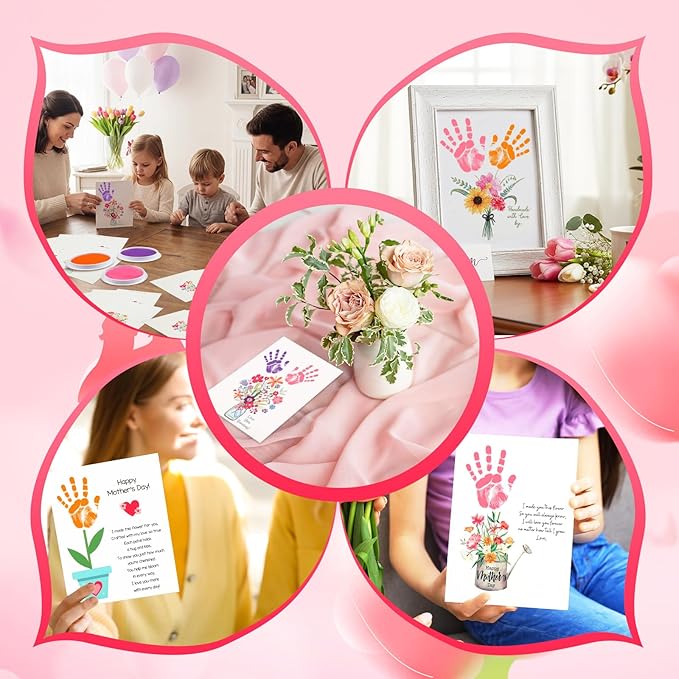 Beeveer 48 Sets Mother's Day Handprint Crafts DIY Religious Hand Keepsake Craft Gifts with Flower Stickers for Mom Dad Home Party Activities(Soft Colors)