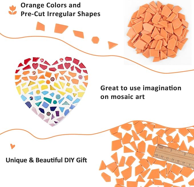 Youway Style Orange Glass Mosaic Tiles for Crafts Bulk,200g Broken Glass Pieces for DIY Fall Mosaic Art Decor,Garden Mosaic Supplies