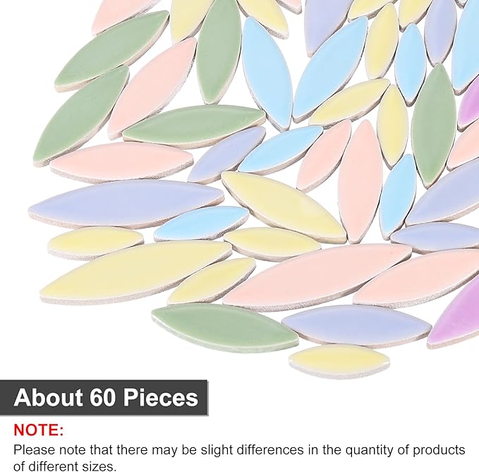 uxcell Ceramic Mosaic Tile, About 200g Teardrop Leaf Tile Mosaic Block for Handicrafts Artwork, Blue/Yellow/Purple/Green/Pink