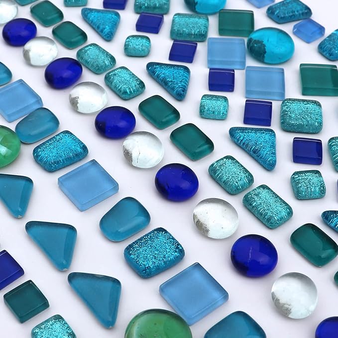 LITMIND 1.1LB Blue Mixed Irregular Crystal Glass Mosaic Tiles for Crafts - Perfect for Mosaic Art Projects, Puzzles, and Home Décor