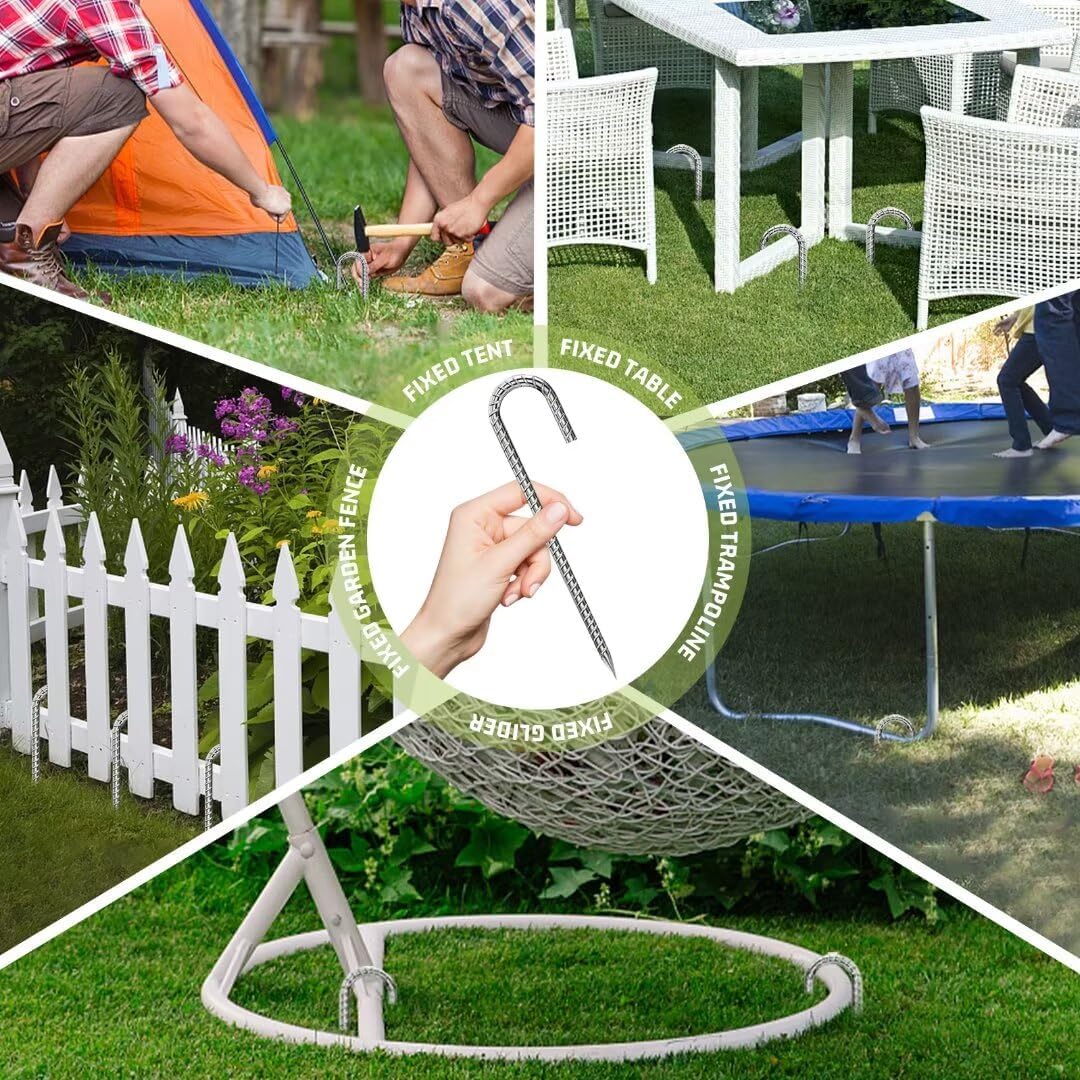 Ground-Stakes-Heavy-Duty-12 inch, J-Hook Rebar Stakes Galvanized Anti-Rust 20pcs Garden Stakes Metal Ground Anchors for Garden Dog Fence Chicken Coop Christmas Decorations Deer Fence