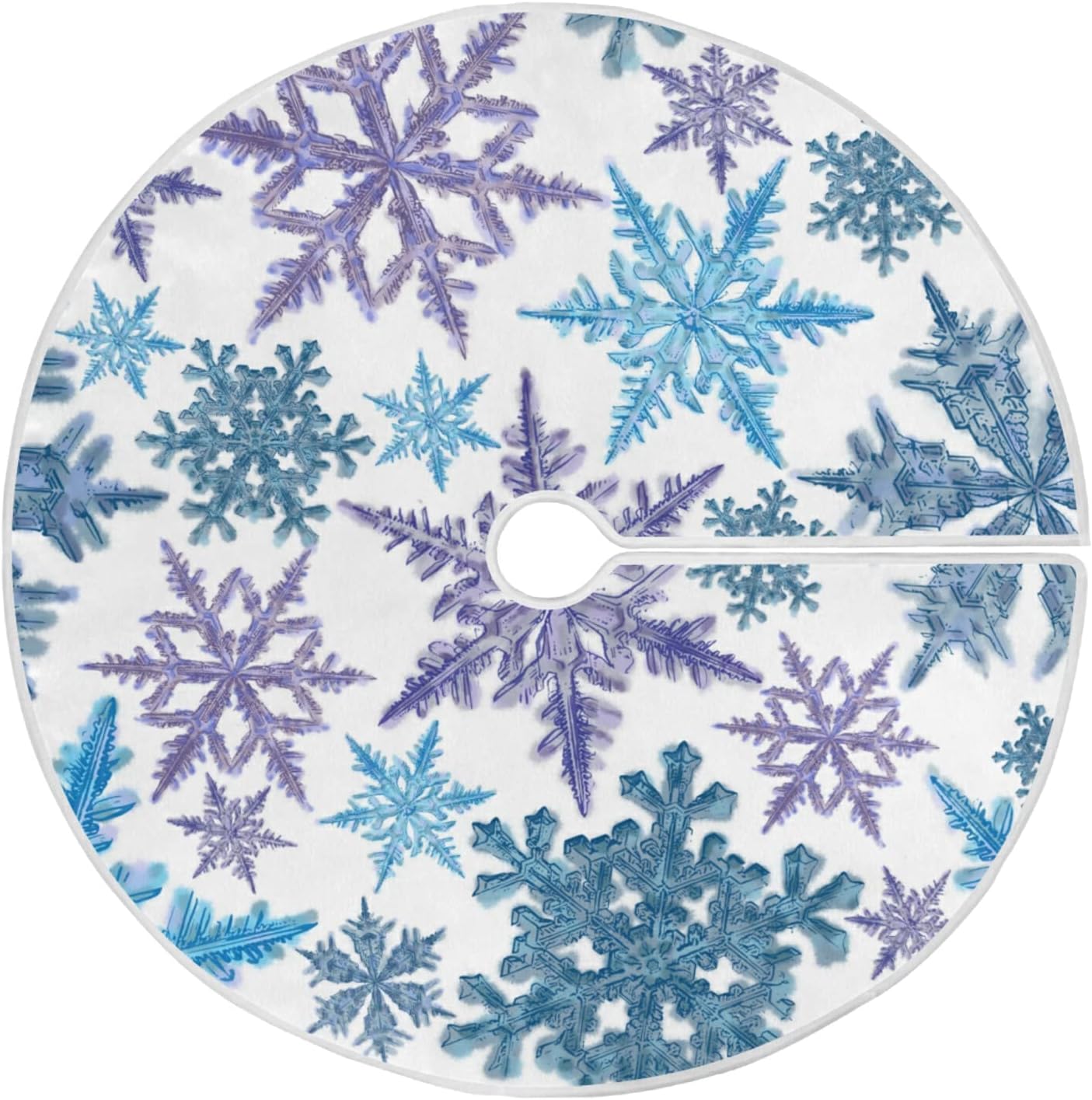 Christmas Purple Blue Snowflake Tree Skirt, Seasonal Tree Mat Holiday Party Supplies Ornaments Indoor Outdoor Decorations for Tabletop Trees 47.2 Inches