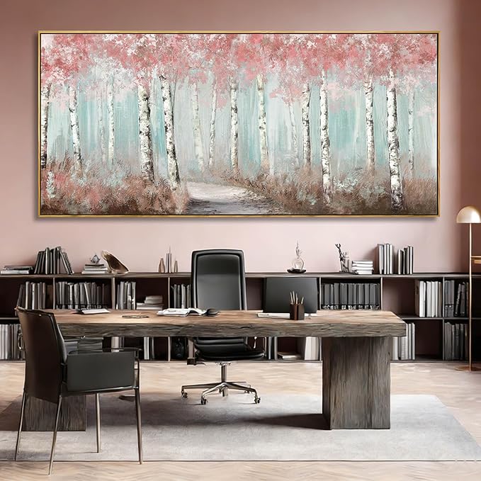 SDYA Tree Canvas Wall Art Pink and White Poster Printing Landscape Wall Decorations 40"x86" Large Picture for Bedroom Artwork for Office
