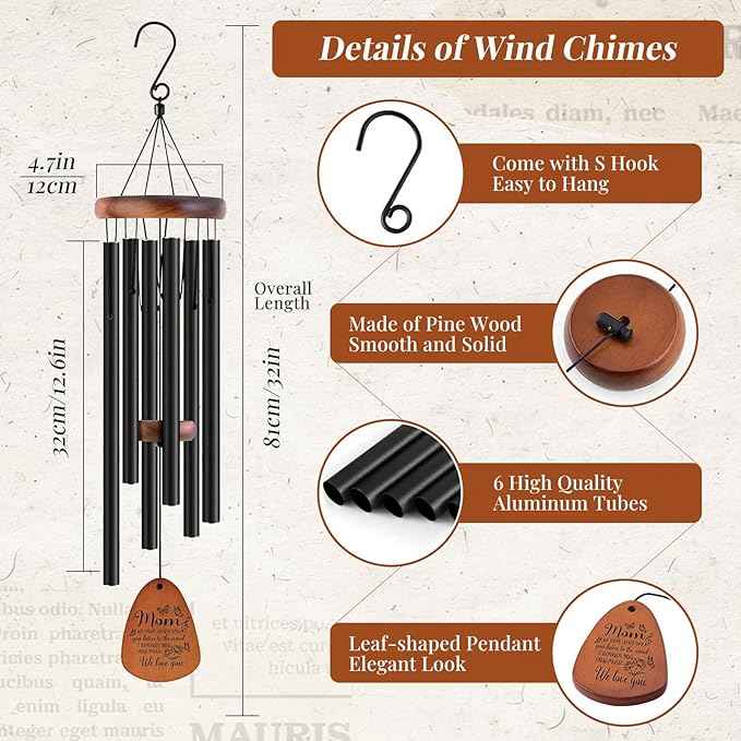 JOBOSI Mother's Bouquet Memorial Wind Chime with Black Tube Decorative Gifts, Suitable for Indoor and Outdoor Decorative Gifts, Perfect for Mothers, Ladies, and Grandma