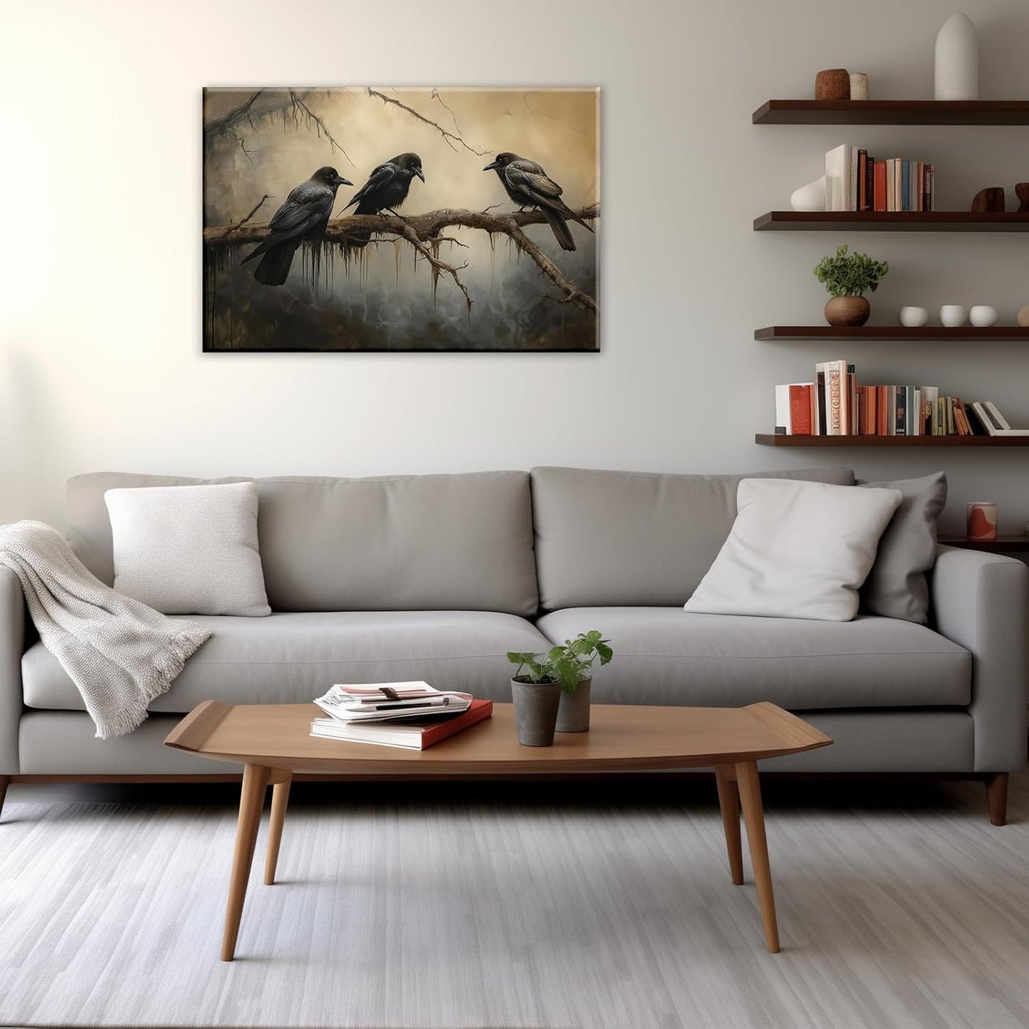 OAAPITI Halloween Decor Vintage Crow Wall Art Retro Art Poster Creepy Raven Picture Print Horrid Cemetery Painting Artwork Home Wall Decor(Artwork-4,12"x18")