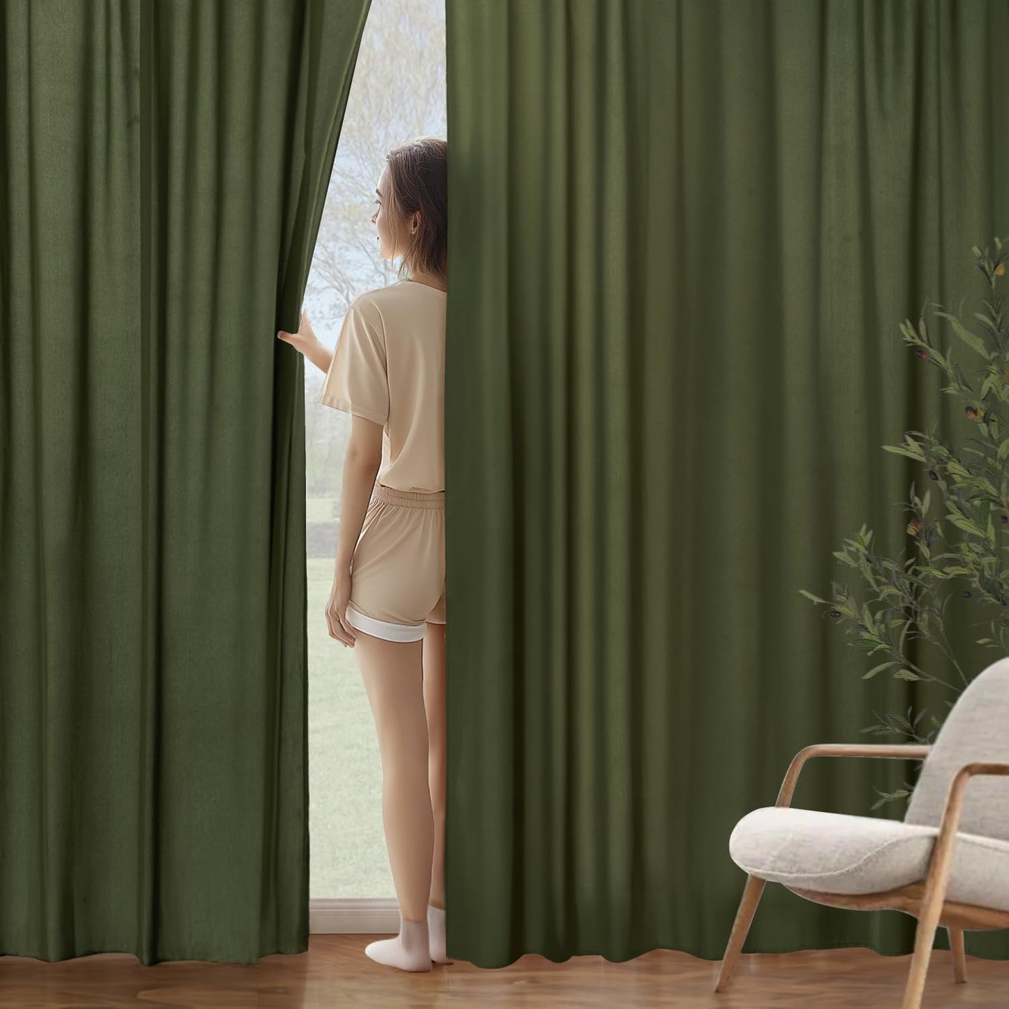 MIULEE Olive Green Privacy Sheer Curtains That Let Light in 72 Inches Long Non-See-Through Semi Sheer Curtain Light Filtering Window Curtains Drapes for Living Room Bedroom 2 Panels Set 42 X 72