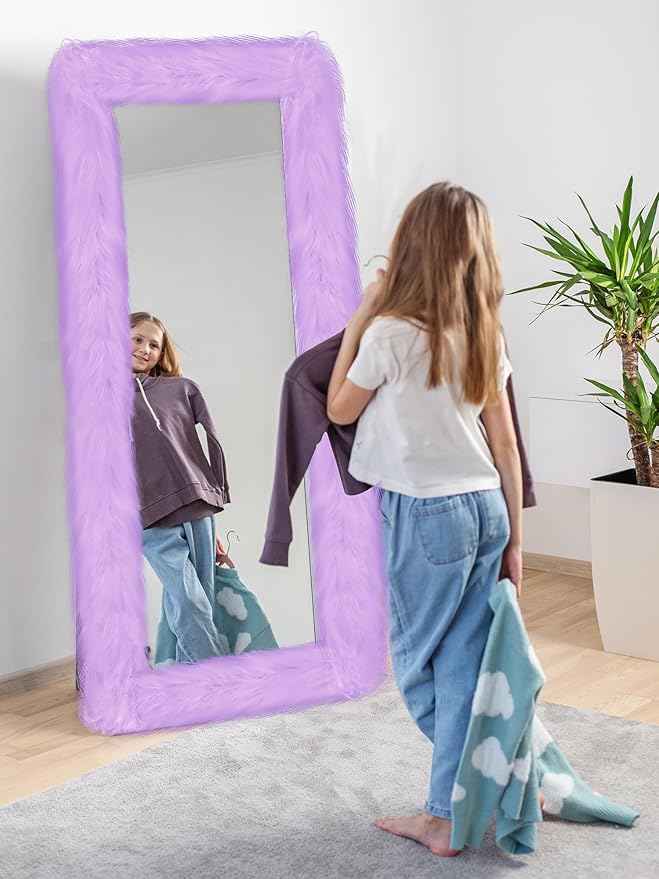 Geelin Full Length Mirror Cover 59 x 16 Inch Universal Ultra Soft Non Slip Design Fluffy Length Standing Mirrors Cover Decoration for Bedroom Cloakroom Women Gifts (Purple)
