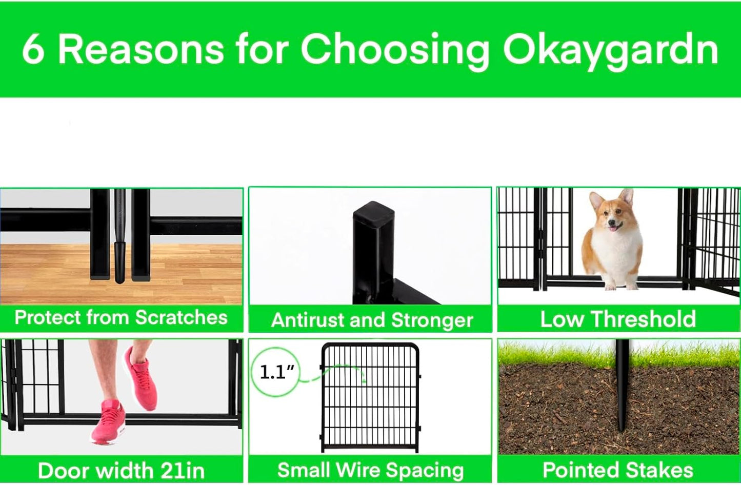 Tall Garden Fences and Borders for Dogs, 48 inch High Garden Fence, 12 Panels Total 26.6 Ft, 21 in Wide Low Threshold Gate. Modular Fencing, Dog Fence Outdoor for Yard. Rabbit Fences