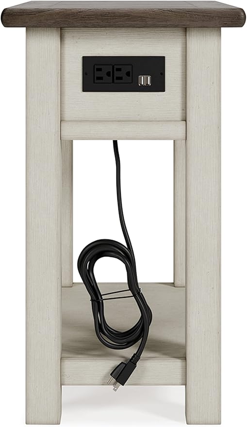 Signature Design by Ashley Bolanburg Chair Side End Table , USB Charging Ports, Drawer, Oak Wood, 14" W x 24.13" D x 24.13" H, 2-Tone Light Brown & Whitewash