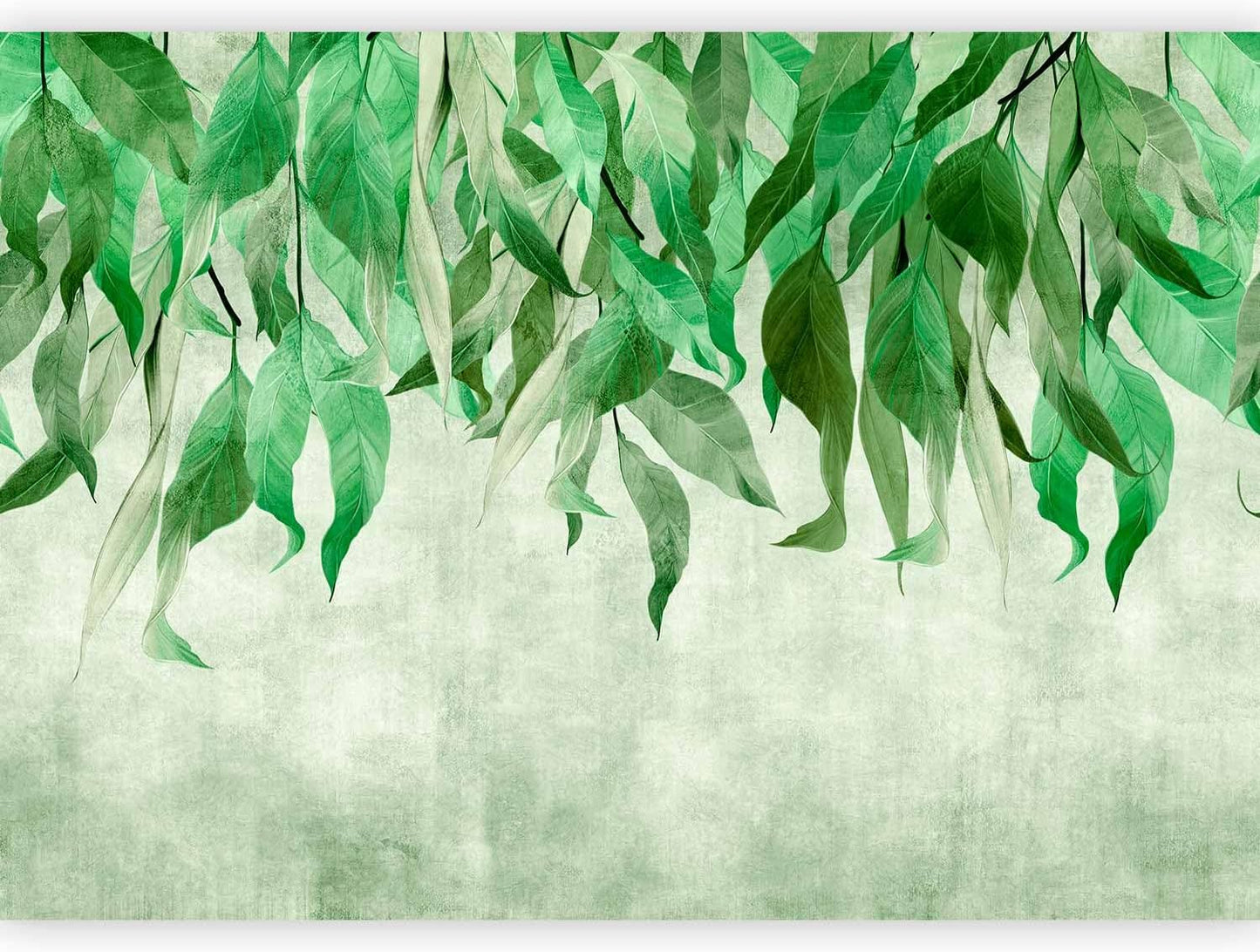 artgeist Wall Mural Hanging Leaves 116x83 in - Peel and Stick Self-Adhesive Wallpaper Removable Large Sticker Foil Wall Decor Print Picture Image Design Nature Botanical Concrete Green b-C-10146-a-a