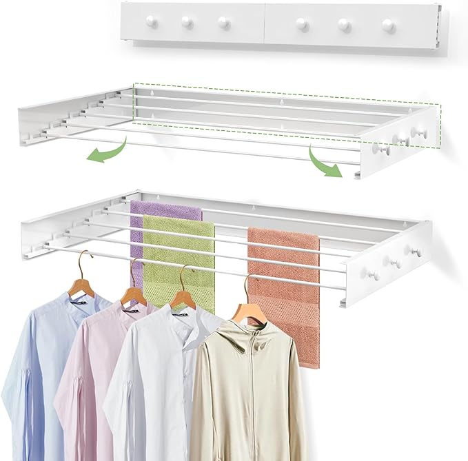 Upgrade 6 Knob Hooks Laundry Drying Rack Clothing