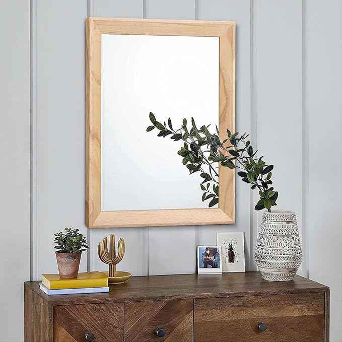 AAZZKANG Rustic Mirrors for Wall Rectangle Wood Frame Mirror Decorative for Farmhouse Bedroom Bathroom Living Room Large 20"x16"