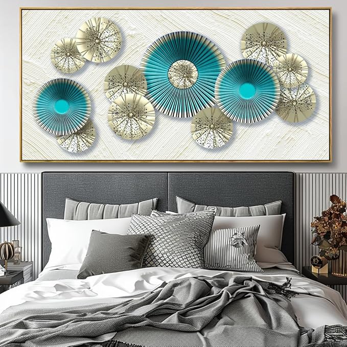 Wall Art Simple Wall Decor Teal Blue and Yellow Canvas Painting Abstract Wall Art for Bedroom Living Room Dining Room Home Office Decor 30"x60" with Framed