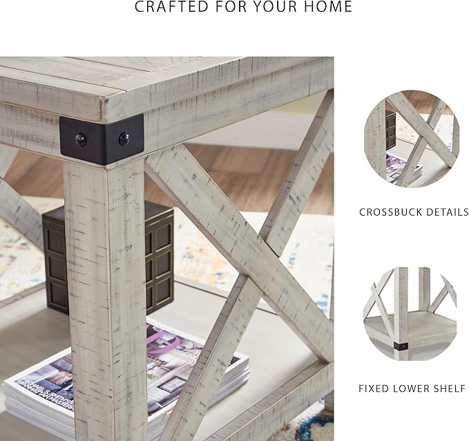 Signature Design by Ashley Carynhurst Rustic Farmhouse End Table, Whitewash