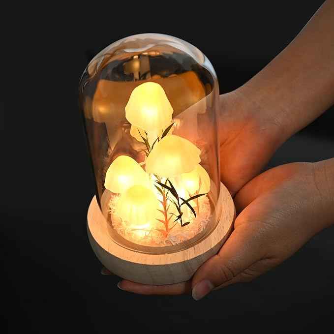 QUELIEN Mushroom Lamp,Mothers Day Mom Gifts for Mom,Light Up Mushroom in Glass Dome,Birthday Party Decorations,Ideal Birthday Gift,GirlfriendGift