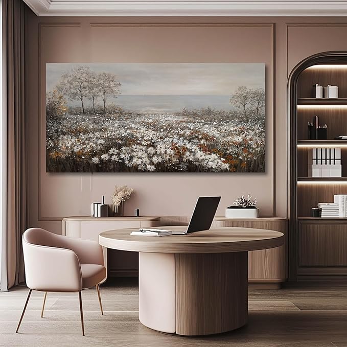GAIDUOMAI Wildflower Wall Art Rustic Farmhouse Wall Decor Countryside Canvas Prints for Bedroom Large Landscape Painting for Living Room Hallway Decor 29x58 Inch