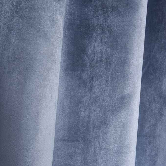Cherry Home Super Soft Luxury Velvet Stone Blue Set of 2 Blackout Drapes Room Darkening Curtains Panel Grommet Drapery 52 by 84-Inch Dusty Blue(2 Panels) with Matching Tiebacks