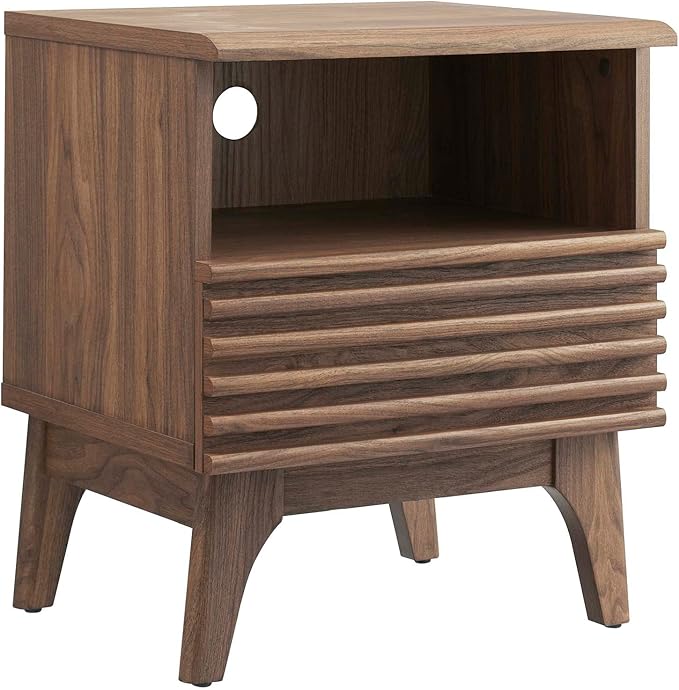 Modway Render Mid-Century Modern, One-Drawer Nightstand, Walnut