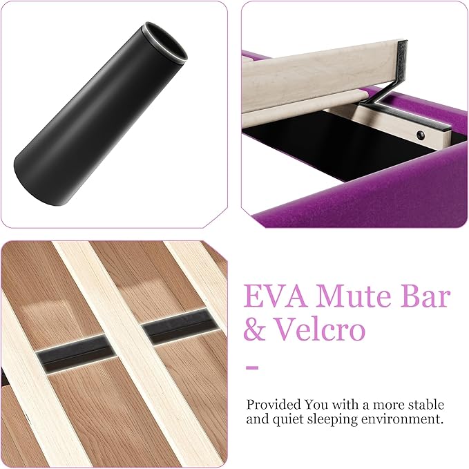 VECELO Twin Size Bed Frame, Upholstered Platform with Adjustable Diamond Tufted Headboard, Wood Slat Support, No Box Spring Needed, Purple