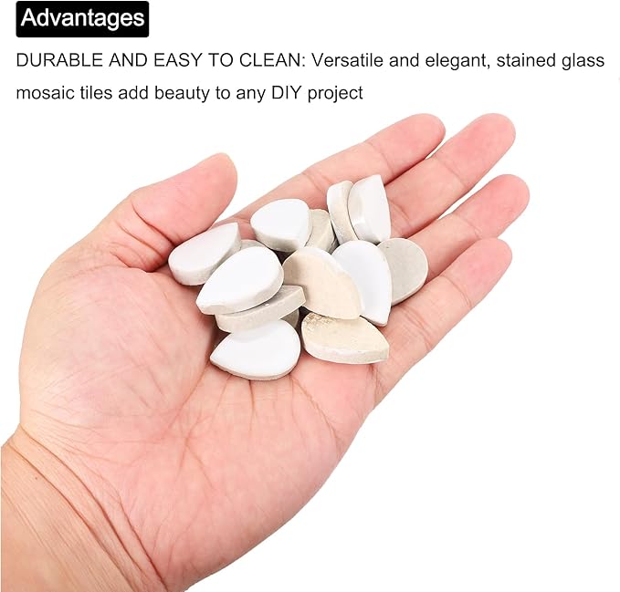 MECCANIXITY 200g Ceramic Mosaic Tiles for Crafts Bulk, Raindrop White Ceramic Tiles for Mosaic Kits Garden Stepping Stone Cup Mat