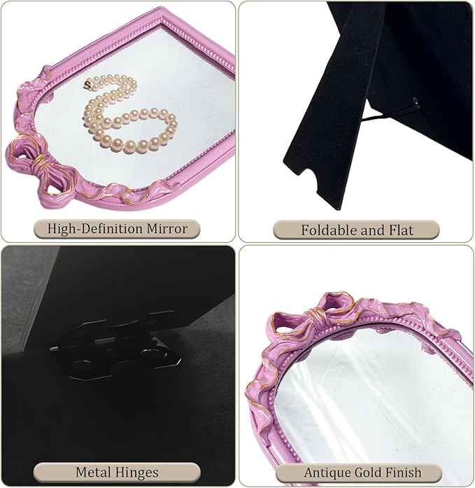 Pink Bow Mirror - 13x10 Inch Perfect Elegant Decorative Accent, Wall-Mounted Tabletop Makeup Mirror for Nursery Baby Room Bedroom Decor