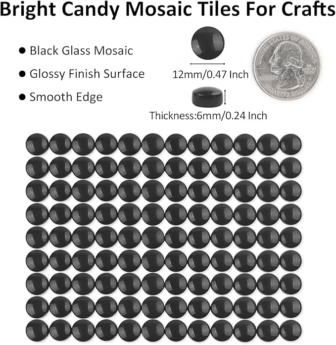 Artspac Glass Mosaic Tiles for Crafts Bulk,150g Round Mosaic Glass Pieces,Black Mosaic Tiles for DIY Garden Crafts Supplies, Crafts Ornaments