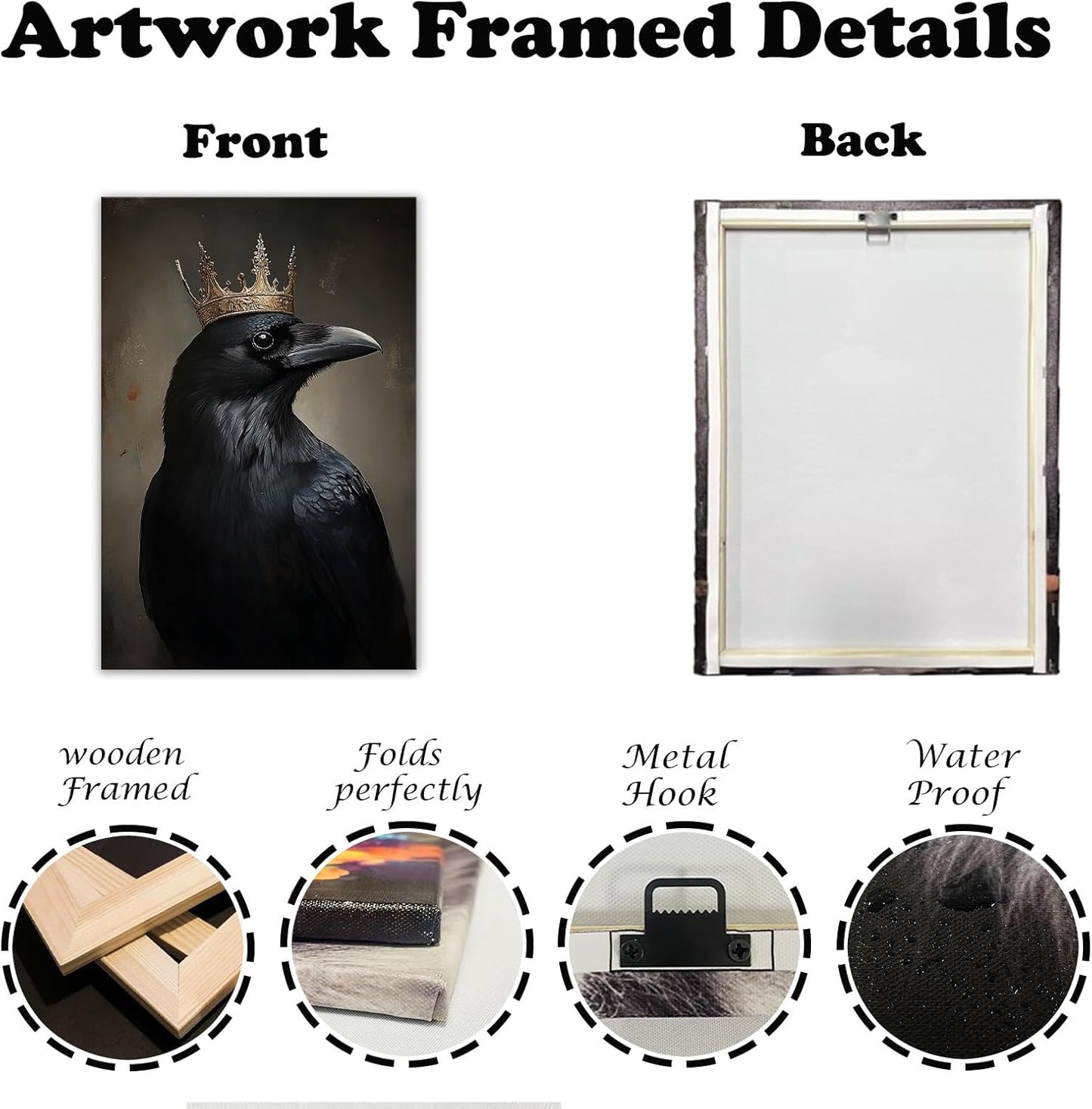 OAAPITI Raven King Wall Art Mysterious Black Bird Painting Dark Gothic Animal Canvas Print for Living Room Bedroom Home Office Inspirational Decor(Artwork-8,16"x24")