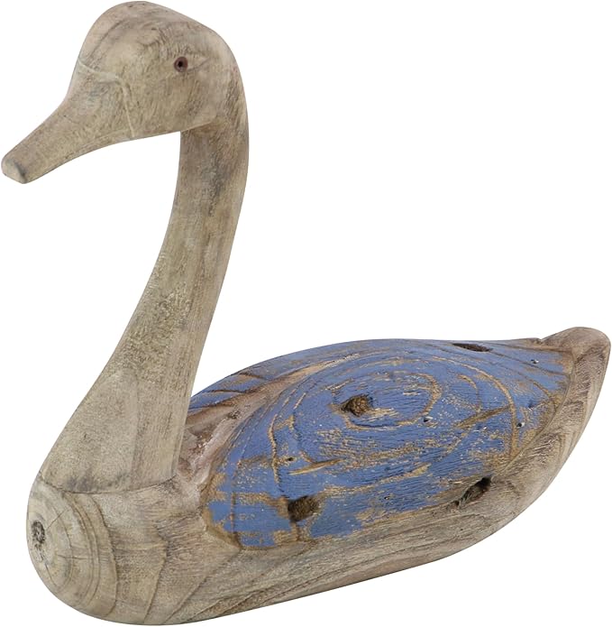 Deco 79 Wood Duck Decorative Sculpture Home Decor Statues, Set of 2 Accent Figurines 13", 11"W, Brown