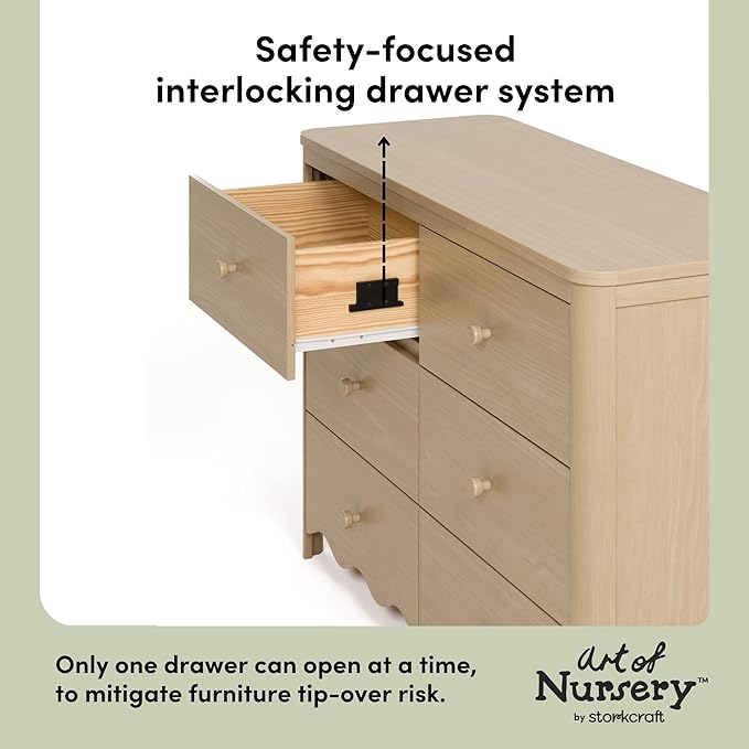 Storkcraft Casablanca 6 Drawer Dresser (Driftwood) – GREENGUARD Gold Certified, Sturdy Dresser for Nursery Bedroom with Spacious Storage, Interlocking Drawer System, Pre-Installed Tracks