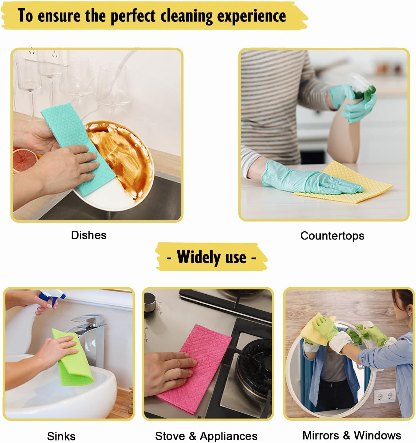 Swedish Dishcloths for Kitchen | 10 Pack Absorbent Cellulose Sponge Cloths Washable | Non-Scratch Reusable Paper Towels Quick Drying Cleaning Rag - Grey