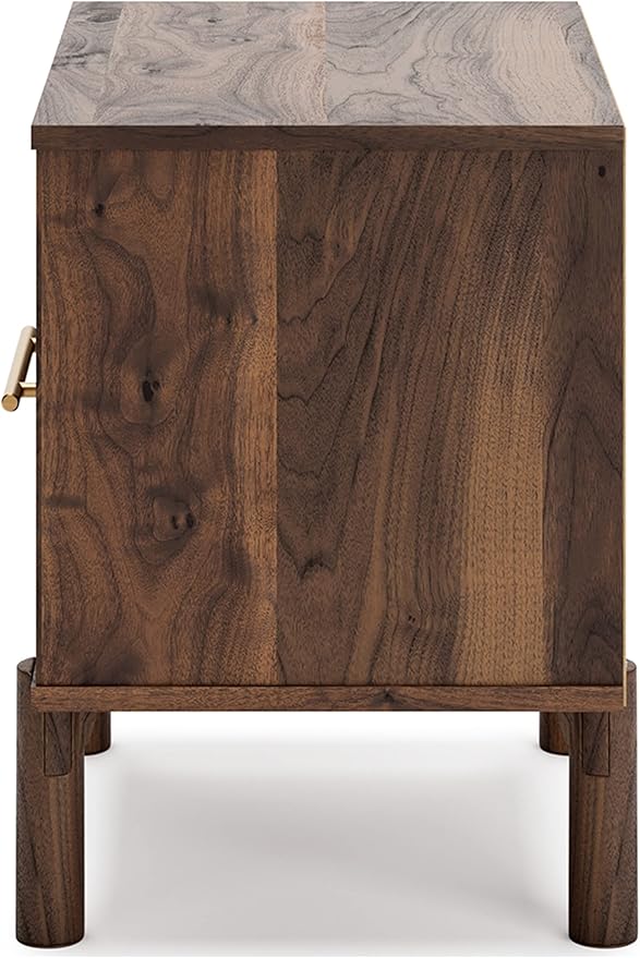 Signature Design by Ashley Calverson Modern 1 Drawer Nightstand with Open Cubby, 21.18" Tall, Dark Brown