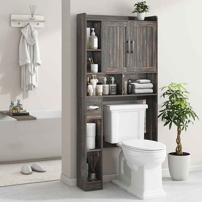 Vabches Over The Toilet Storage Cabinet, Farmhouse Storage Cabinet Over Toilet with Barn Door，Home Space-Saving Toilet Rack, for Bathroom, Restroom, Laundry