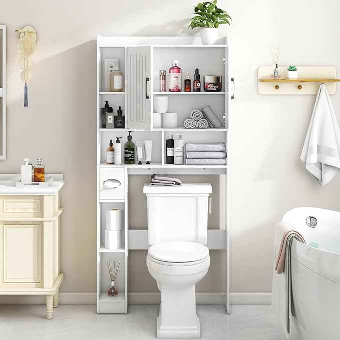 Over The Toilet Storage Cabinet, Farmhouse Storage Cabinet Over Toilet with Barn Door，Home Space-Saving Toilet Rack, for Bathroom, Restroom, Laundry