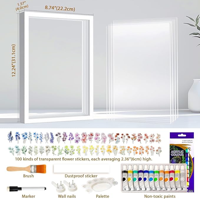 OurWarm Family Handprint Kit for 4, DIY Baby Handprint Set Keepsake Gifts with 50 PC Stickers & 12 Paints, Baby Footprint Kit Wooden Frame for New Parents Anniversary Newborn Adoption Day Gifts