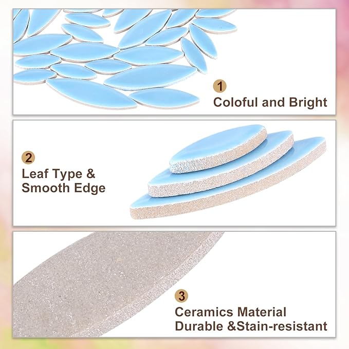 uxcell Ceramic Mosaic Tile, About 200g Teardrop Leaf Tile Mosaic Block for Handicrafts Artwork, Light Blue