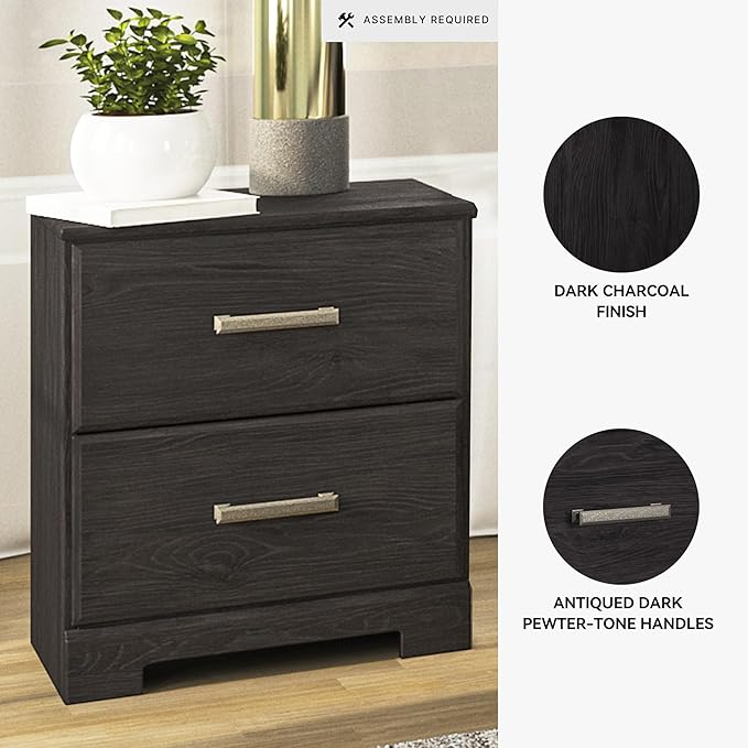 Signature Design by Ashley Belachime Contemporary 2 Drawer Nightstand, 24.41" Tall, Black